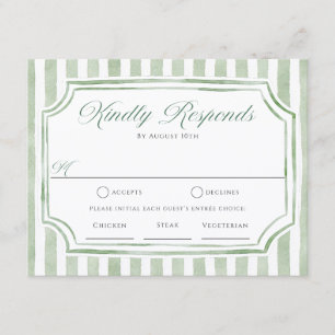Sage Green Stripes Wedding RSVP Cards