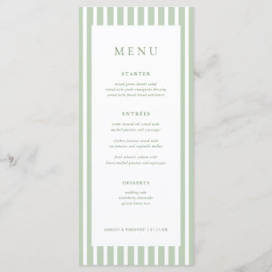 Sage Green Stripes Wedding Table Menu Cards