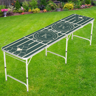 Sage Green Striping Wedding Monogram Heart Beer Pong Table