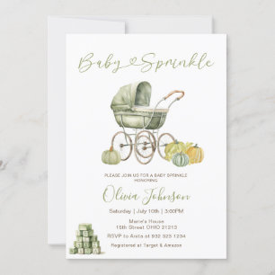 Sage Green Stroller Baby Sprinkle Baby Shower Invitation