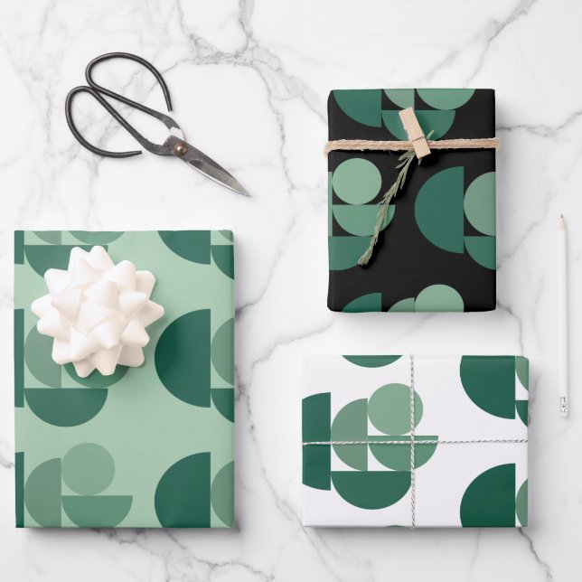 Sage Green Stylish Geometric Shapes Pattern Wrapping Paper Sheets (Front)