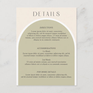 Sage Green Stylish modern arch Wedding detail info Enclosure Card