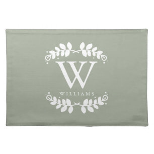 Sage Green Stylish Monogram Cloth Placemat