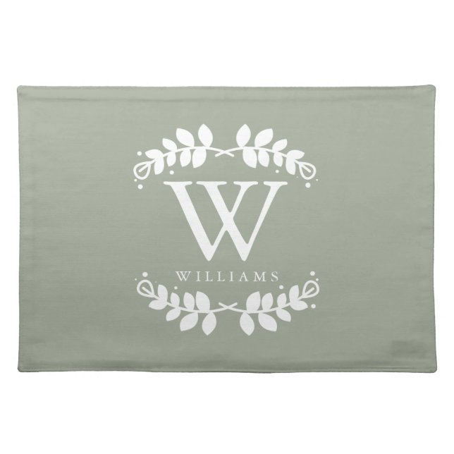 Sage Green Stylish Monogram Cloth Placemat (Front)