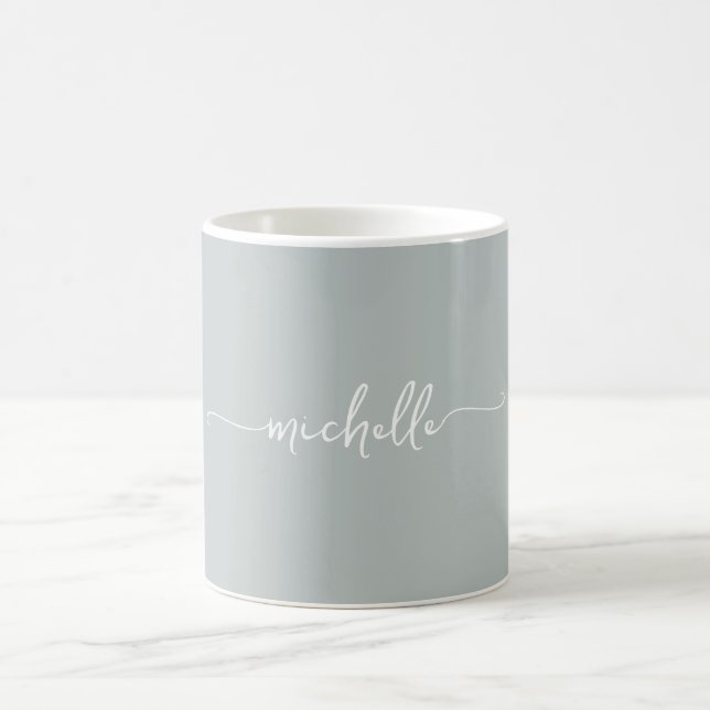Sage Green Stylish Monogram Signature Script Coffee Mug (Center)