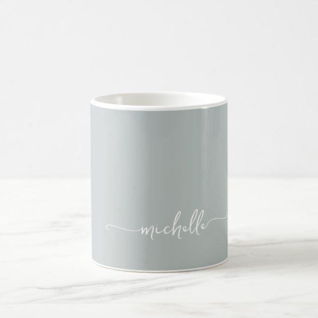Sage Green Stylish Monogram Signature Script Coffee Mug (Center)