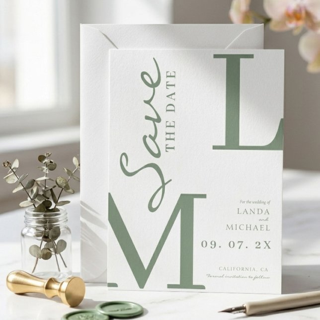 Sage Green Stylish monogram wedding Save The Date (Creator Uploaded)