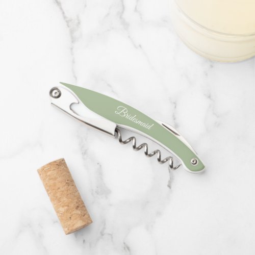 Sage Green Stylized Bridesmaid Name Waiters Corkscrew