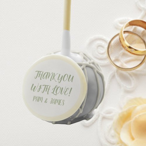 Sage Green Stylized Lettering Wedding Thank You Cake Pops