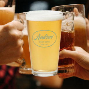 Sage Green Stylized Name Wedding Best Man Glass