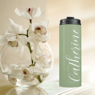 Sage Green Stylized Wedding Bridesmaid Thermal Tumbler