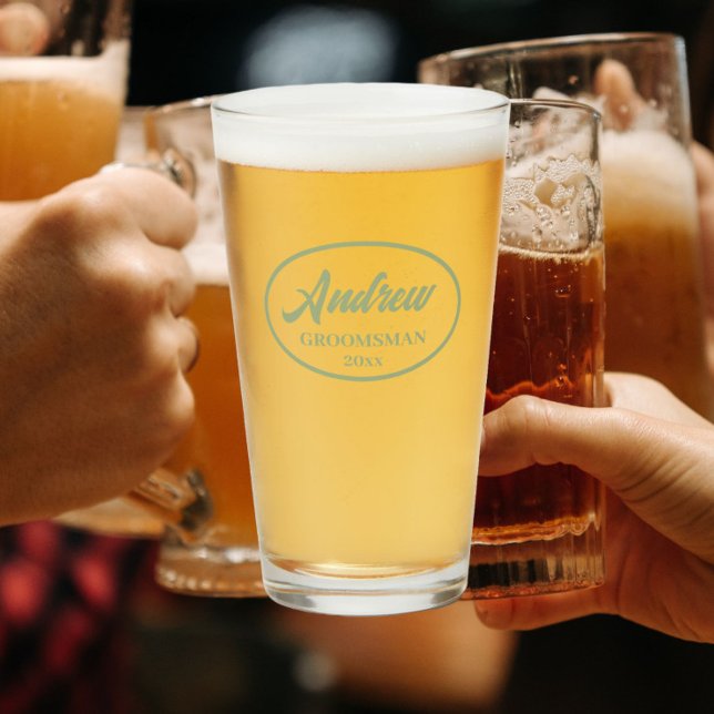 Sage Green Stylized Wedding Groomsman Glass (In Situ)