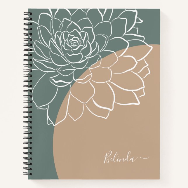 Sage Green Succulent Personalized Notebook (Front)