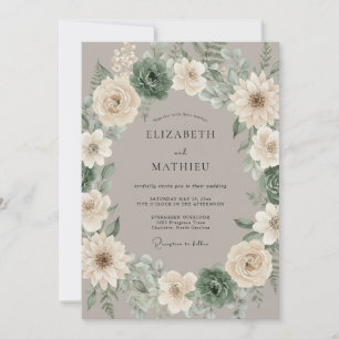 Sage Green Succulent Rustic Wedding Invitation