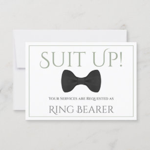 Sage Green Suit Up Be My Ring Bearer Fun Bow Tie Card