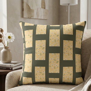 Sage Green Summer Nature Floral Pattern Throw Pillow