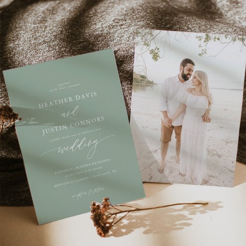 Sage Green Summer Rustic Elegant Photo Wedding Invitation