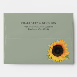 Sage Green Sunflower Envelopes with Return Address