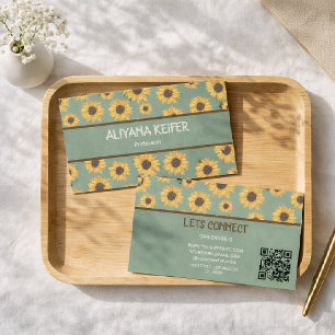 Sage Green Sunflower Floral Minimal Business Card