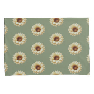 Sage Green Sunflower Floral Pillowcase Set