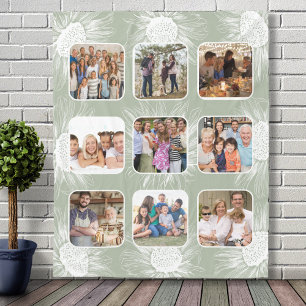 Sage Green Sunflower Simplistic 9 Photo Collage Fleece Blanket