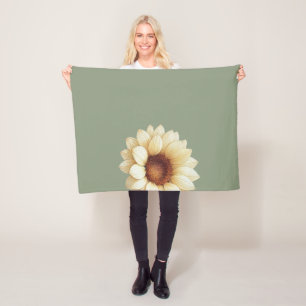 Sage Green Sunflower Throw Blanket Vintage Floral