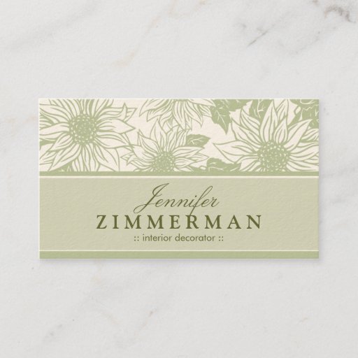 Customizable Sage Green Sunflowers Floral Business Card