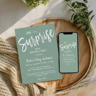 Sage Green Surprise Birthday Retirement Party  Invitation