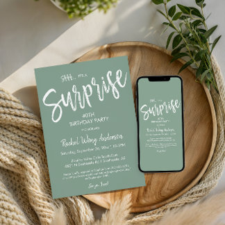 Sage Green Surprise Birthday Retirement Party  Invitation