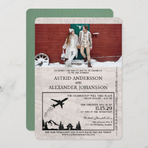 Sage Green Sweden Passport Wedding Invitation
