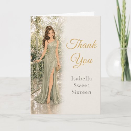 Sage Green Sweet Sixteen Thank You Card