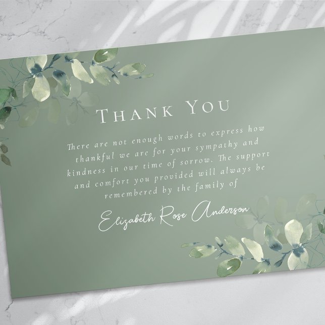 Sage Green Sympathy Eucalyptus Funeral  Thank You Card (Creator Uploaded)
