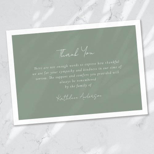Sage Green Sympathy Funeral  Thank You Card