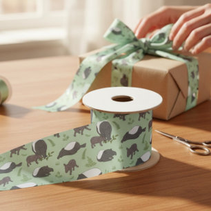 Sage Green Tapir Jungle Gift Wrap Satin Ribbon