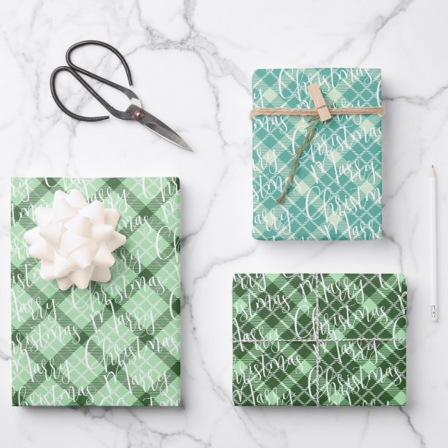 Sage Green tartan plaid Wrapping Paper Sheets (Front)