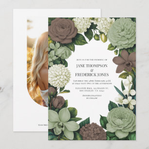 Sage Green, Taupe & Ivory Floral Wedding Invitation