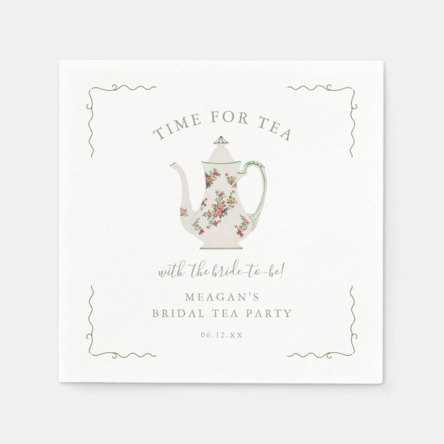 Sage Green Tea Bridal Shower Bridal Tea Party Napkins (Front)