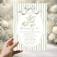 Sage Green Tea Party Baby Shower Stripe Invitation