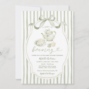 Sage Green Tea Party Baby Shower Stripe Invitation