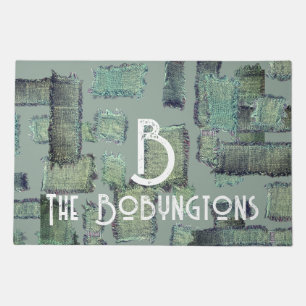 Sage green teal olive gray abstract monogram name doormat