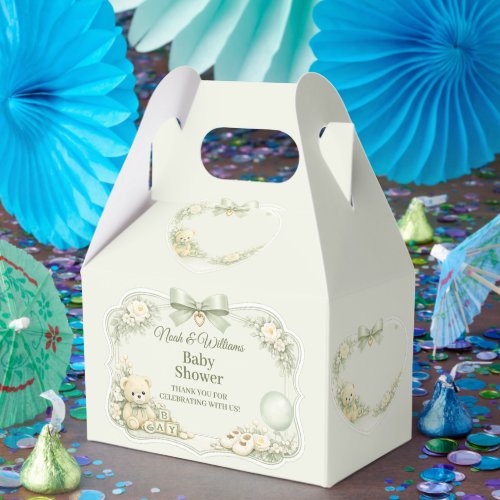 Sage Green Teddy Bear Baby Shower Favor Box