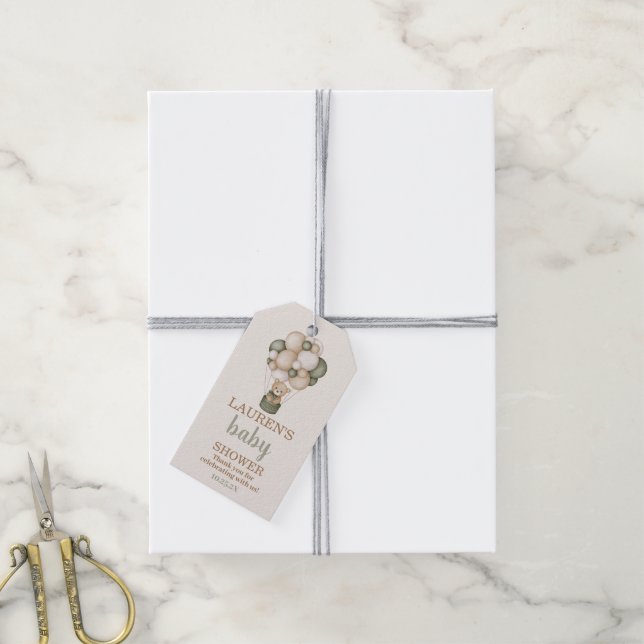 Sage Green Teddy Bear Baby Shower Gift Tag (With Twine)