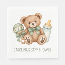 Sage Green Teddy Bear Baby Shower Napkins