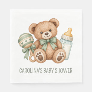 Sage Green Teddy Bear Baby Shower Napkins