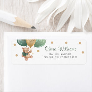 Sage Green Teddy Bear Baby Shower Return Address Label