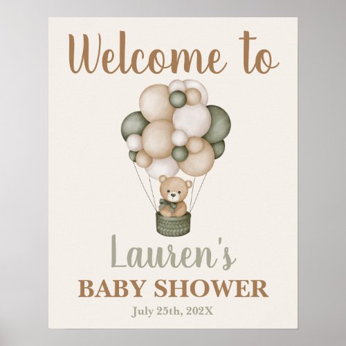 Sage Green Teddy Bear Baby Shower Welcome sign