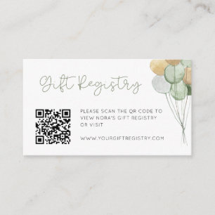 Sage Green Teddy Bear Balloons Gift Registry Enclosure Card