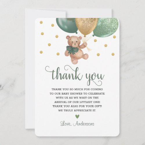 Sage Green Teddy Bear Beary Much Baby Shower  Thank You Card