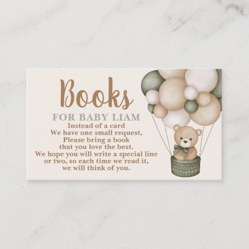 Sage Green Teddy Bear Books for Baby Request Card
