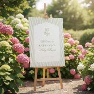 Sage Green Teddy Bear Preppy Elegant Baby Shower Foam Board